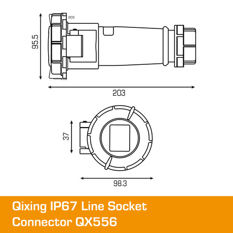 QIXING IP67 Line Socket - 32A 4 PIN QX556