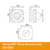 QIXING IP67 Panel Mounted Inlet - 125A 5 Pin QX1983