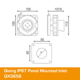 QIXING IP67 Panel Mounted Inlet - 63A 4 Pin QX3656