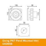 QIXING IP67 Panel Mounted Inlet - 63A 5 Pin QX3658