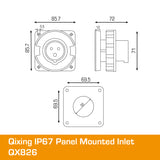 QIXING IP67 Panel Mounted Inlet - 16A 3 Pin QX826