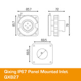 QIXING IP67 Panel Mounted Inlet - 16A 4 Pin QX827