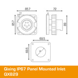 QIXING IP67 Panel Mounted Inlet - 16A 5 Pin QX829