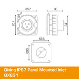 QIXING IP67 Panel Mounted Inlet - 32A 3 Pin QX831