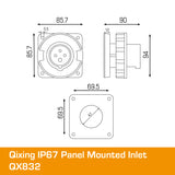 QIXING IP67 Panel Mounted Inlet - 32A 4 Pin QX832