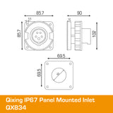 QIXING IP67 Panel Mounted Inlet - 32A 5 Pin QX834