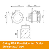 QIXING IP67 Panel Outlet Straight - 63A 3 Pin QX1264