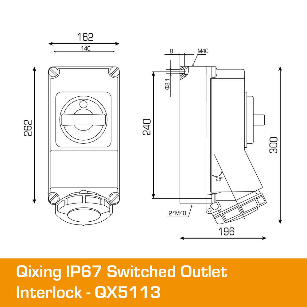 QIXING IP67 Interlocked Switched Socket Outlet - 63A 5 Pin QX5113 ...