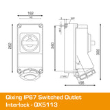 QIXING IP67 Interlocked Switched Socket Outlet - 63A 5 Pin QX5113