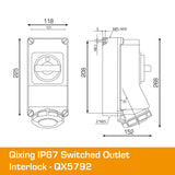 QIXING IP67 Interlocked Switched Socket Outlet - 32A 4 Pin Reefer QX5792