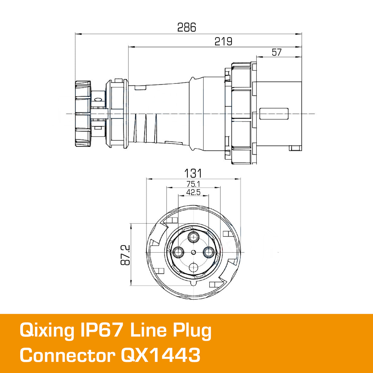 QIXING IP67 Line Plug - 125A 4 PIN QX1443