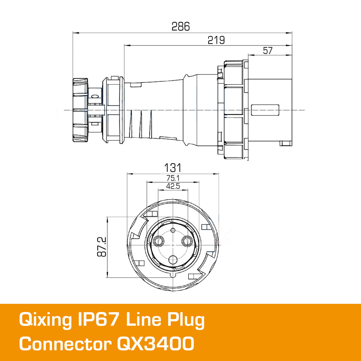 QIXING IP67 Line Plug - 125A 3 PIN QX3400