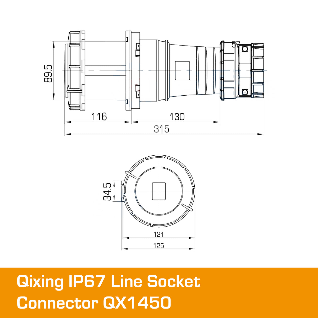 QIXING IP67 Line Socket - 125A 4 PIN QX1450