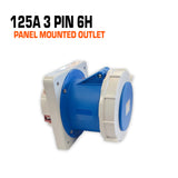 QIXING IP67 Panel Outlet Straight - 125A 3 Pin QX3380