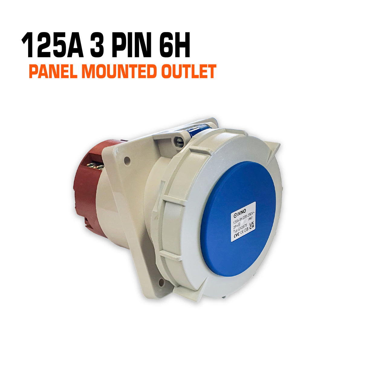 QIXING IP67 Panel Outlet Angled - 125A 3 Pin QX3575