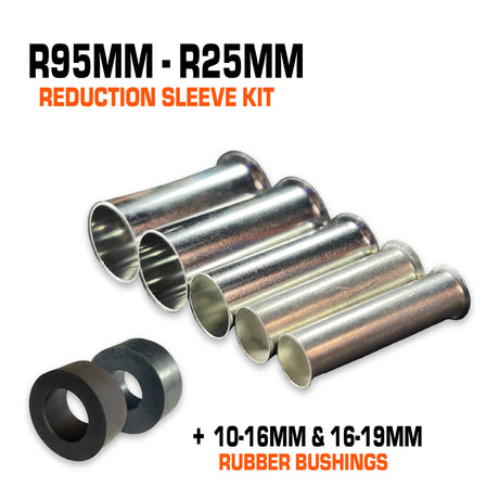 Reduction copper sleeve 5-piece kit with 2 rubber bushings.