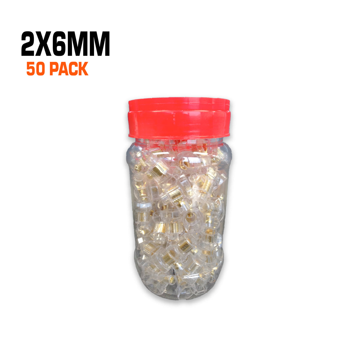 50-pack jar of 2 x 6mm screw connectors.