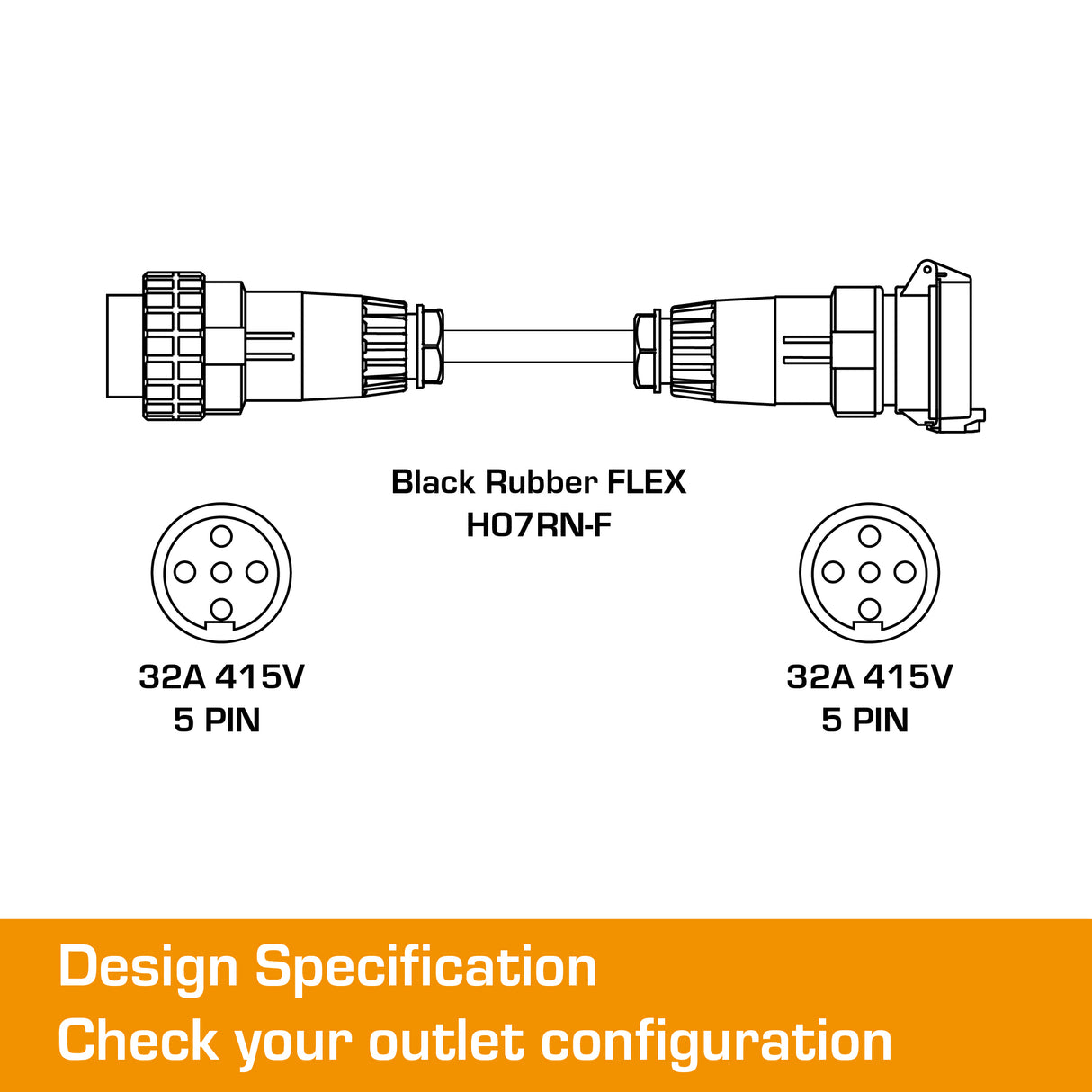 32 Amp 3 Phase Extension Lead 5 Pin - 25M