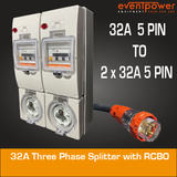 Adaptor 32A 3 phase to 2 x 32A three phase splitter with RCBO
