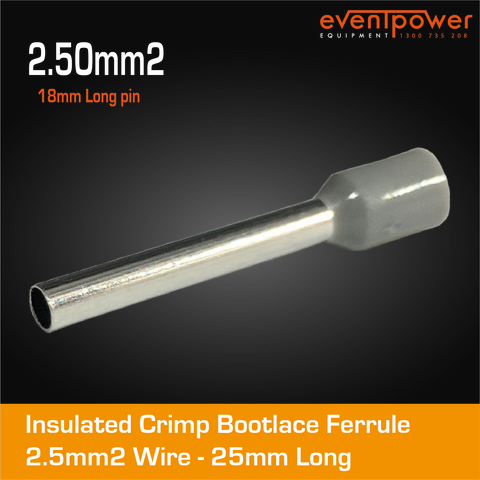 2.5mm Bootlace Long Gray 18mm ferrule 500pk