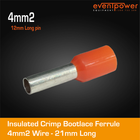 4mm Bootlace Short Orange 12mm ferrule 100pk