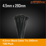 4.5mm Black Cable Tie 280mm 100 pack