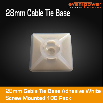 28mm Cable Tie Base Adhesive White screw mounted 100pk