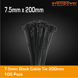 7.5mm Black Cable Tie 200mm 100 pack