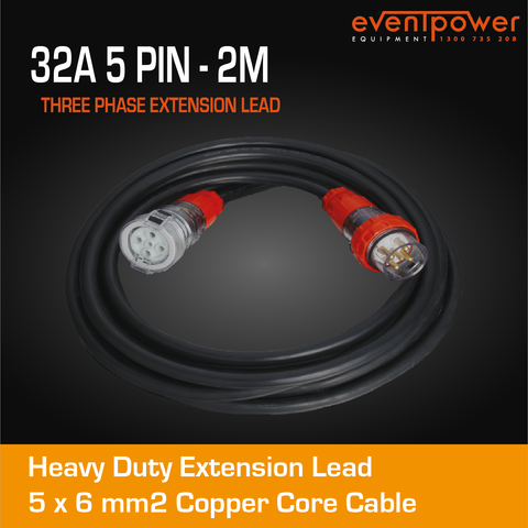 32A 3 Phase 5 Pin Extension Lead (2M)