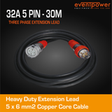 32A 3 Phase 5 Pin Extension Lead (30M)