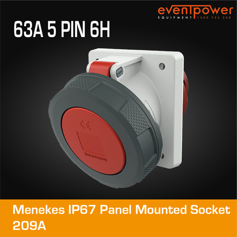 Mennekes IP67 Panel Mounted Socket - 63A 5 PIN
