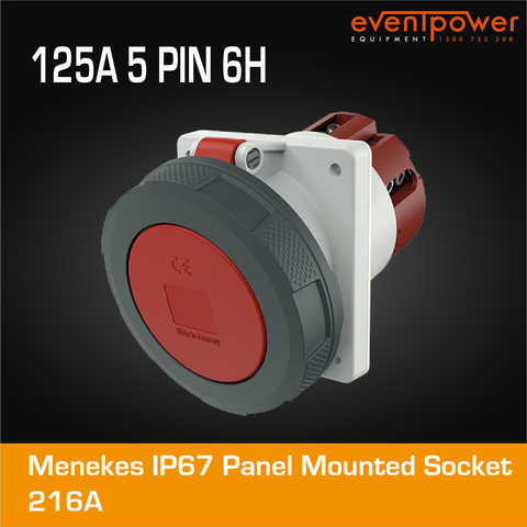 Mennekes IP67 Angled Panel Mounted Socket - 125A 5 PIN