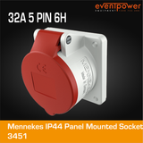 Mennekes IP44 Panel Mounted Socket - 32A 5 PIN