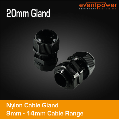 20mm Nylon Cable Gland Black Premium 9 - 14 mm