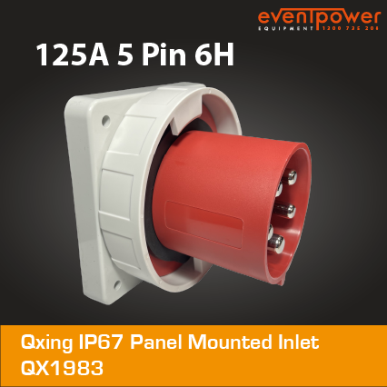 Qixing IP67 Straight Panel Mounted inlet - 125A 5 Pin QX1983