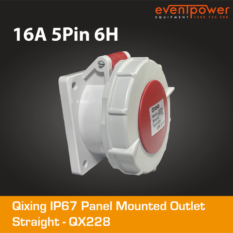 Qixing IP67 Panel Mounted Socket - 16A 5 PIN QX228