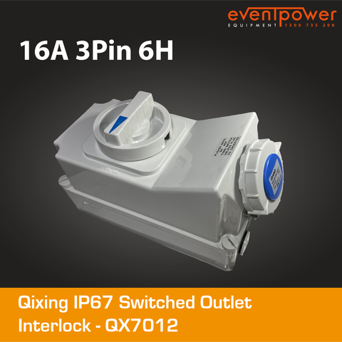 Qixing IP67 Switched socket interlock - 16A 3 Pin QX7012