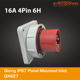 Qixing IP67 Panel Mounted Inlet - 16A 4 Pin QX827