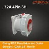 Qixing IP67 Panel Outlet Straight - 32A 4 Pin Reefer QX2123