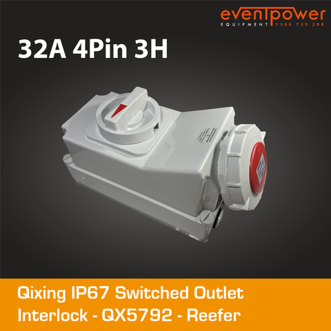Qixing IP67 Switched socket outlet interlock - 32A 4 Pin Reefer QX5792