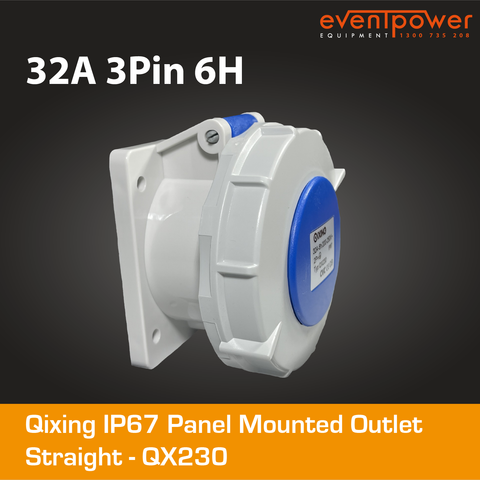 Qixing IP67 Panel outlet straight -   32A 3 Pin 230V QX230