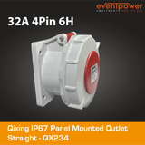 Qixing IP67 Panel Outlet Straight - 32A 4 Pin QX234