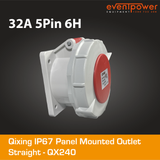 Qixing IP67 Panel Outlet Straight - 32A 5 Pin QX240