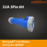 Qixing IP67 Line Socket - 32A 3 PIN QX552