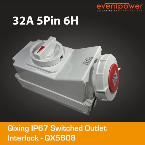 Qixing IP67 Switched Socket Outlet Interlock - 32A 5 Pin 6H QX5608