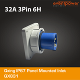 Qixing IP67 Panel Mounted Inlet - 32A 3 Pin QX831