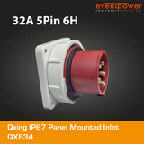 Qixing IP67 Panel Mounted Inlet - 32A 5 Pin QX834