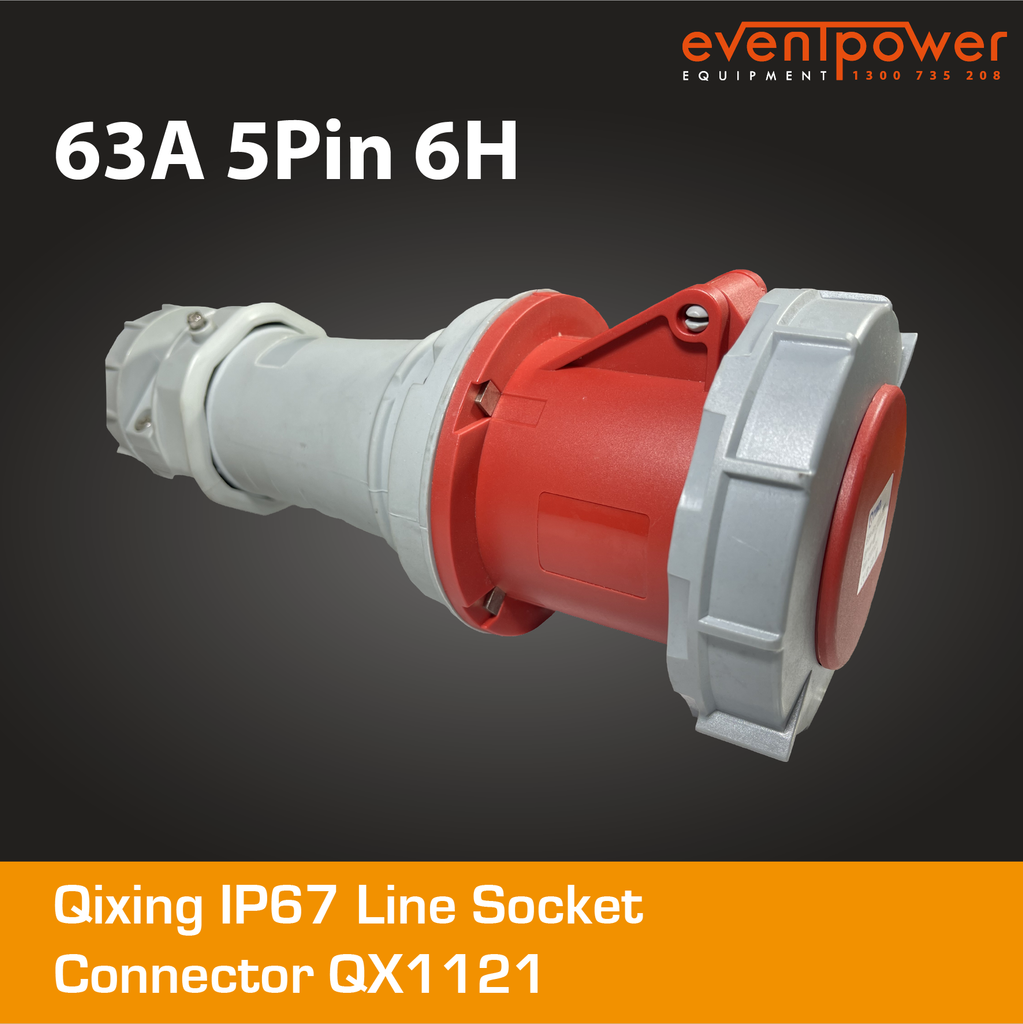 Qixing IP67 Line Socket- 63A 5 PIN QX1121 – EVENTPOWER EQUIPMENT