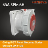 Qixing IP67 Panel Outlet Straight - 63A 5 Pin QX1128