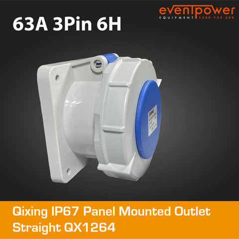 Qixing IP67 Panel Outlet Straight -63A 3 Pin QX1264